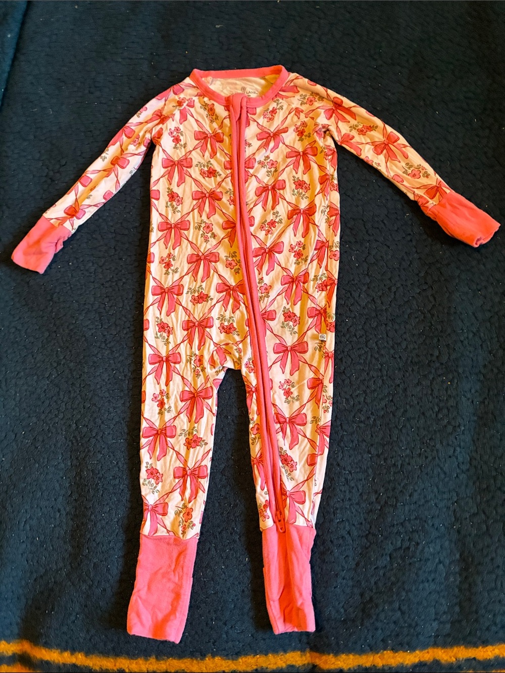 Caden Lane Pink Bow & Floral Footed One-Piece